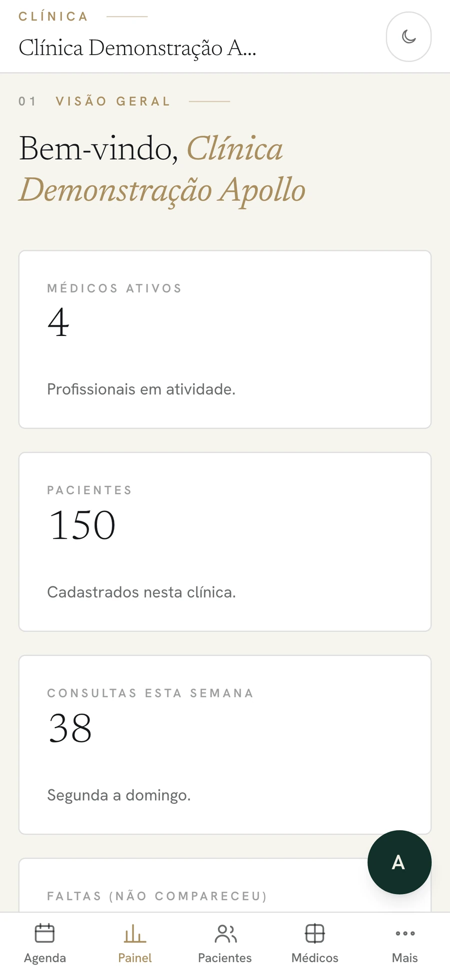 O painel no celular
